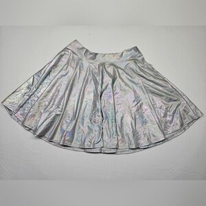 Metallic Silver Skater Skirt‎ Holographic Festival Rave Party Shiny M